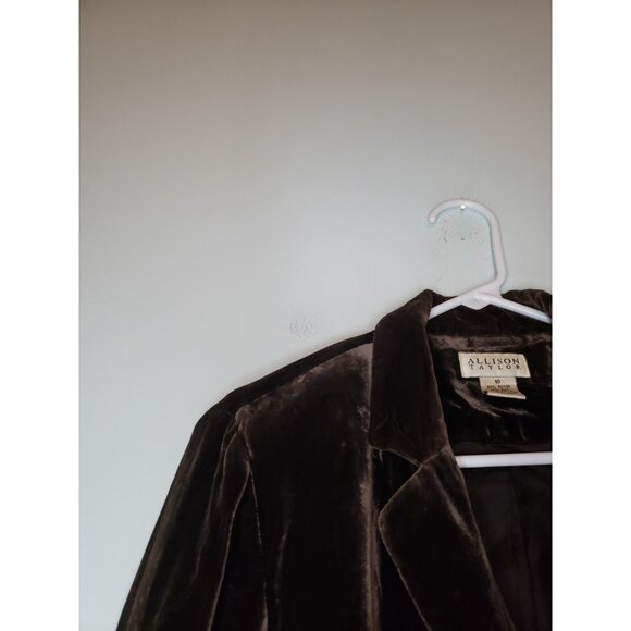 Allison Taylor Women 10 Blazer Velvet Brown Silk Blend Button Special Occasion - Picture 4 of 5
